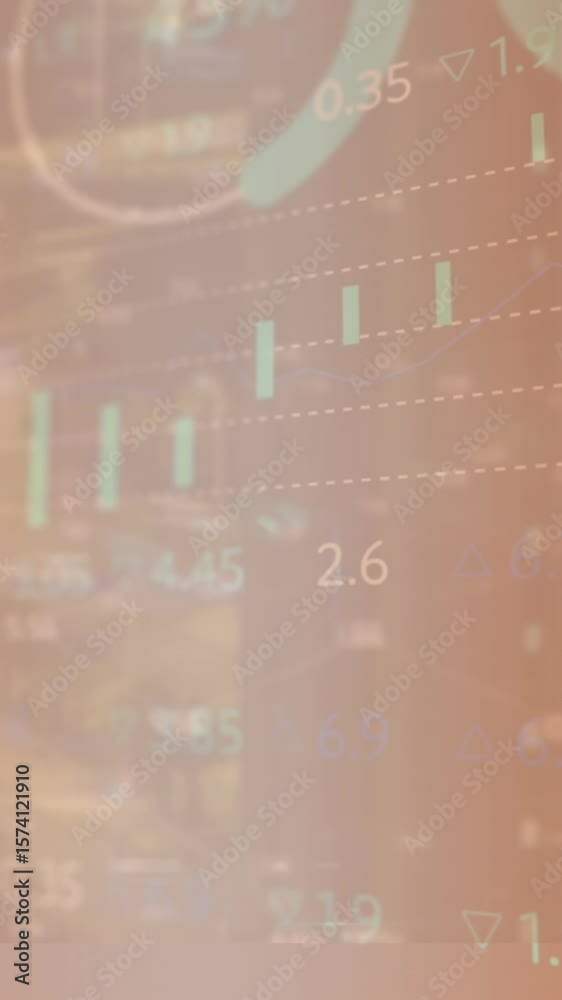 Poster animation of multiple graphs, loading circles and trading board against abstract background