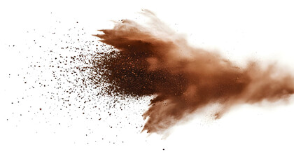 Brown dust exploding in the mid-air isolated on white background