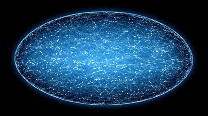 Abstract oval sphere of connected lines and dots.  Possible use for technology, science, or connection concept