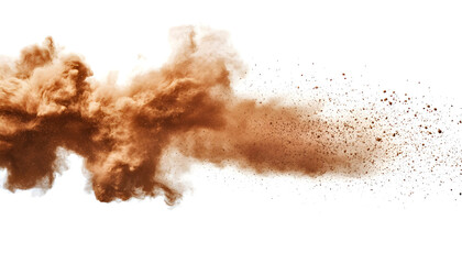 Brown dust exploding in the mid-air isolated on white background