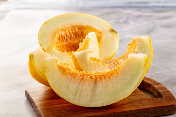Ripe sweet juicy melon with slices