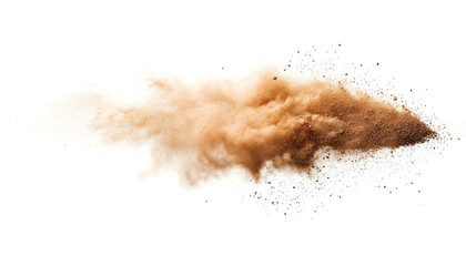 Brown dust exploding in the mid-air isolated on white background