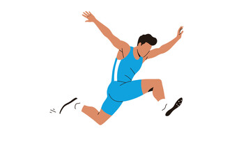 Athlete in Blue Leaping with Arms Extended Vector Illustration of Sportsman in Motion.