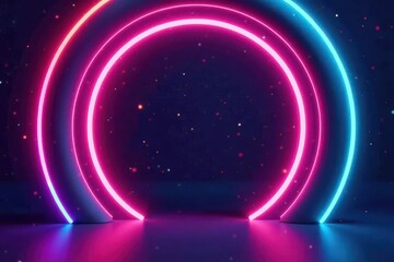 Futuristic neon circles frame Bright colors, cosmic vibe Copy space , board, red, purple