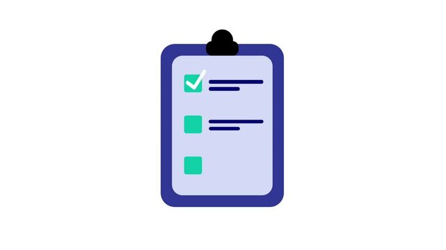 An animated clipboard with a checklist ticks off tasks, ideal for organizational, task-tracking, or goal-setting media and app interfaces