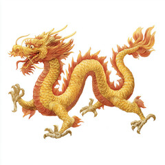 Obraz premium Majestic Golden Dragon Illustration , white background cut out PNG
