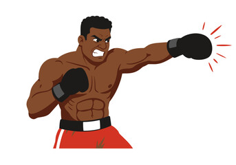 Cartoon Boxer Punching with Black Gloves and Red Shorts Intense Expression.