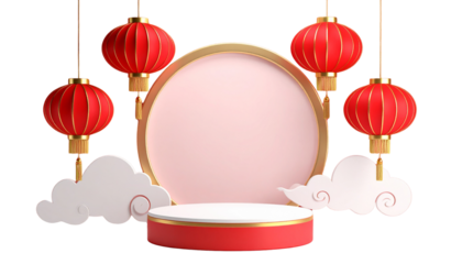 Red and gold lantern decoration, beautiful mockup background for product placement