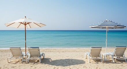 beach chairs and umbrella