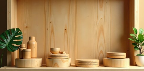 Wooden eco-friendly display Perfect minimal product showcase , wooden, elegant, simple