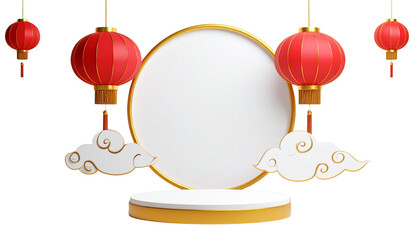 Red and gold lantern decoration, beautiful mockup background for product placement