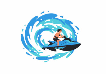 Dynamic Jet Ski Ride with Water Splash Illustration in Blue and Black.