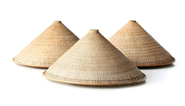 Traditional straw conical hat. Non LA (Vietnamese or Chinese style) crafted conical hats originating. Asian conical hat isolated