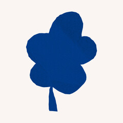 Blue floral element with jagged torn edges. Made from crumpled paper with gritty halftone finish, designed for banners and collage projects.