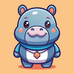 Fototapeta premium Cute hippo cartoon, smiling, pastel background, digital illustration, children's book
