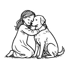 Fototapeta premium Girl embraces loyal dog vector