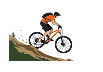 Fototapeta premium Mountain Biker Riding Downhill with Orange Bike and Protective Gear.