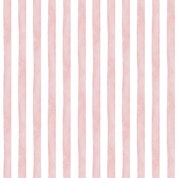 Fototapeta Watercolor thin pink stripe on white background seamless pattern. Hand drawn textile design with simple brush texture and bright color. Ideal for summer fabric or wallpaper and creative project.