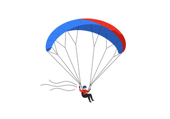 Paraglider with Red and Blue Canopy Harness and Helmet Vector Illustration.