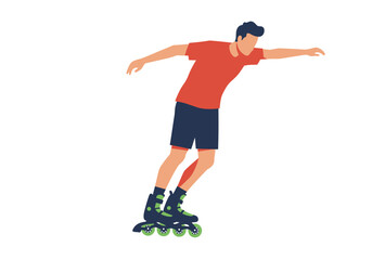 Stylized Man Inline Skating with Arms Extended for Balance Wearing Red Shirt.