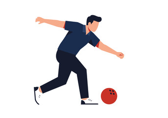 Vector Illustration of a Man Bowling with a Red Ball Ready to Throw.