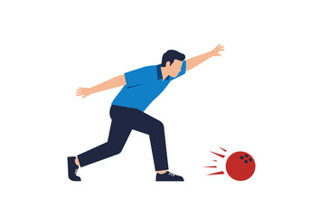 Vector Illustration of a Man Bowling with Red Ball and Speed Lines.