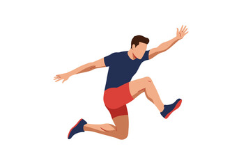 Vector Illustration of a Man Jumping with Arms Extended Wearing Sportswear.