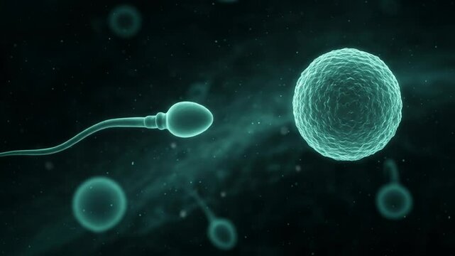 Conceptual illustration of sperm and egg fertilization for education or scientific illustrations
