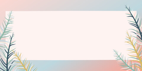 Obraz premium Soft pastel botanical frame with minimal tropical leaves and faded gradients, perfect for text placement, invitations, or elegant backgrounds.