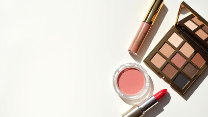Clean Flat Lay Makeup Cosmetics Palette and Lipstick Beauty Product Still Life