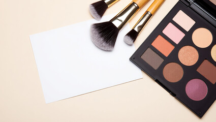 Elegant Still Life Composition with Cosmetic Palette, Brush and Paper Sheet