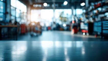 Blurred interior of a workshop