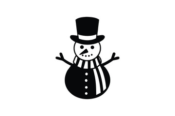 Silhouette art illustration of a snowman with scarf and top hat.eps