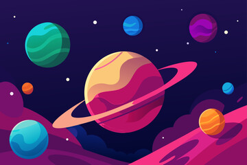 cosmic galaxy landscape with planets