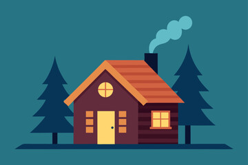 Fototapeta premium cozy cabin with smoke coming from chimney