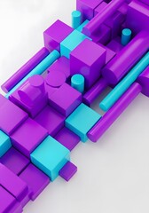 Abstract geometric shapes background with purple and blue 3D blocks modern design technology concept pattern