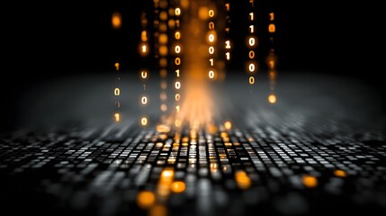 Digitaler Binärcode strömt als leuchtender Datenfluss in abstrakter Darstellung
