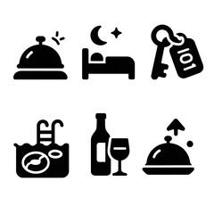 Extensive Set of Black Pictogram Silhouettes Hotel Icons, Sign, and Symbols - A Comprehensive Icon Set for Design