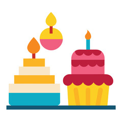 Charming birthday cake and cupcake icon set featuring festive decorations and sweet treats for celebrations