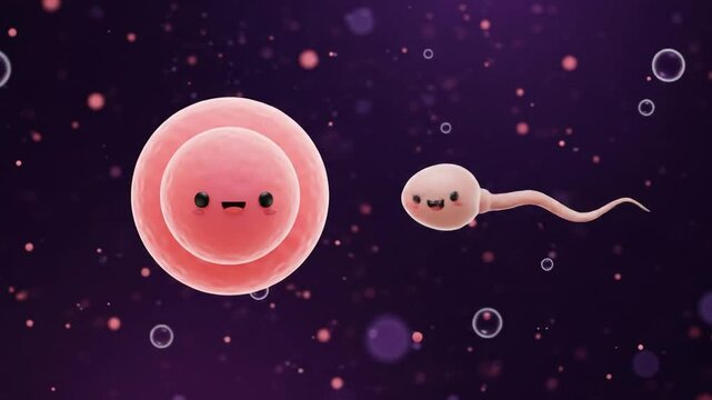Cute cartoon egg and sperm cells illustration for educational purposes