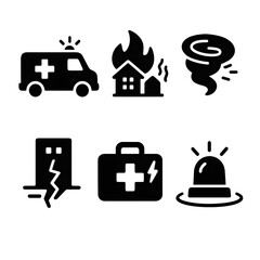 Emergency Pictogram Silhouette Icons Black Sign Set for Safety and Disaster Preparedness