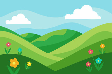 Fototapeta premium rolling green hills with wildflowers in bloom