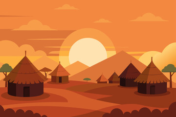 traditional african village at sunrise