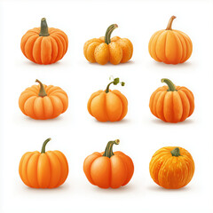 Collection of Vibrant Pumpkins , white background cut out PNG