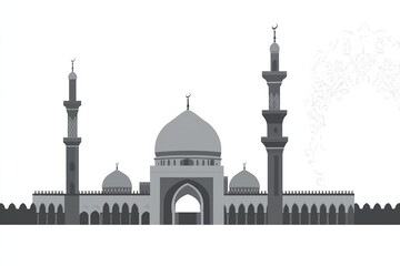Fototapeta premium Islamic Architecture Silhouette Mosque with Minarets and Domes, Crescent Moon Topper