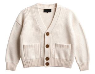  Close-Up of Folded Knit Cardigan with Buttons and Pocket Detail, Isolated on Transparent Background PNG (2)