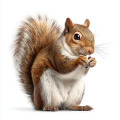 Adorable Squirrel Eating a Nut , white background cut out PNG