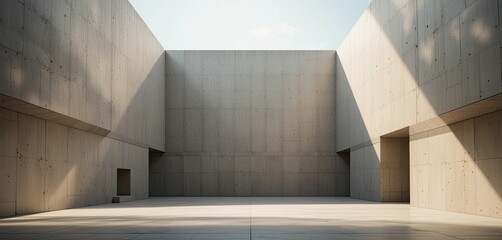 Obraz premium Modern concrete courtyard with dramatic sunlight and shadow play