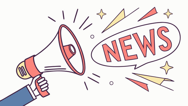 A colorful graphic depicting a megaphone announcing 'NEWS' in a dynamic and engaging style.