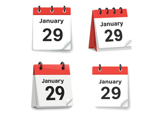 Four graphic illustrations of a desk calendar showing January 29
